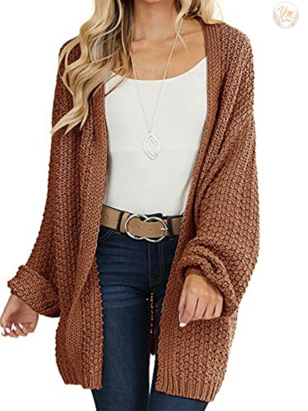 Oversized Open Front Knit Cardigan Long Sleeve Midi Sweater